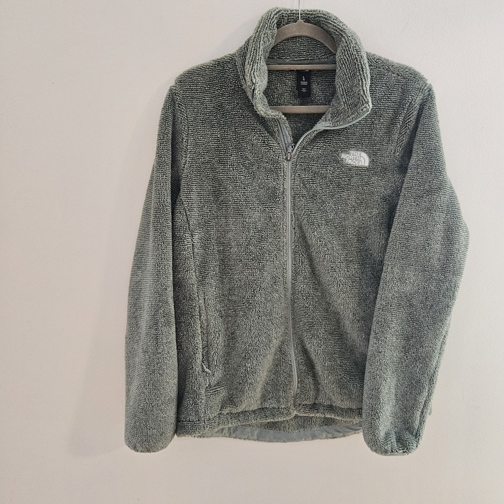 The North Face Jacket Women L Sherpa Fleece Olive Green Soft Plush Logo Zip Up